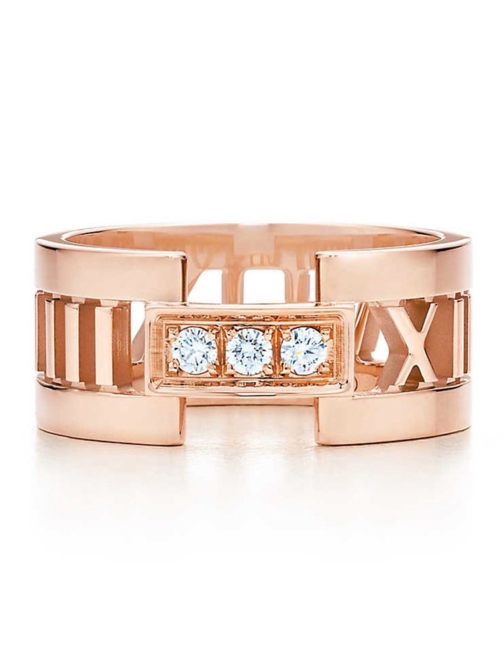 Tiffany & Co Atlas Rose Gold Ring with Three Center diamonds